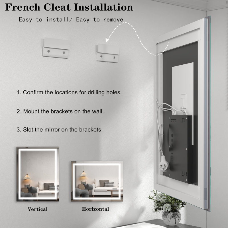 Miroir mural anti-buée, 30 po x 40 po, Blanc 1