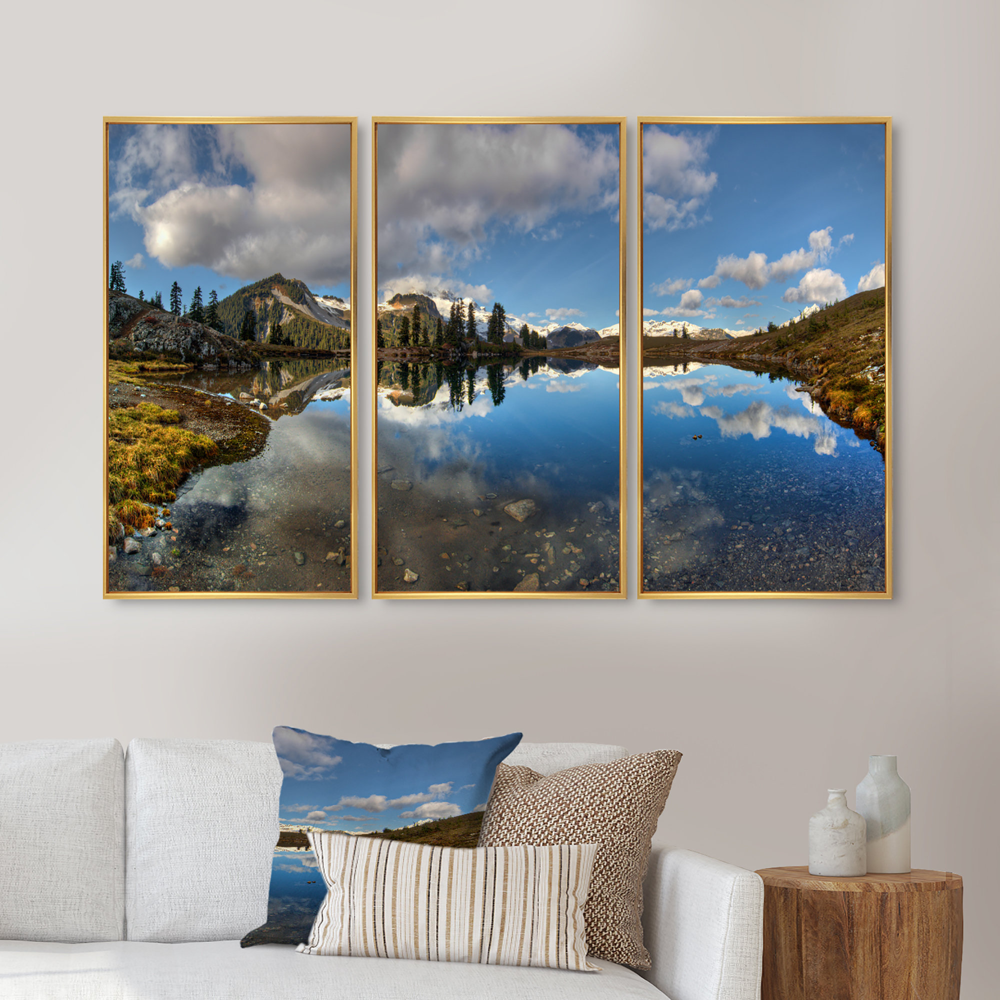 Millwood Pines Clear Lake with Pine Trees Panorama - 3 Piece Floater ...