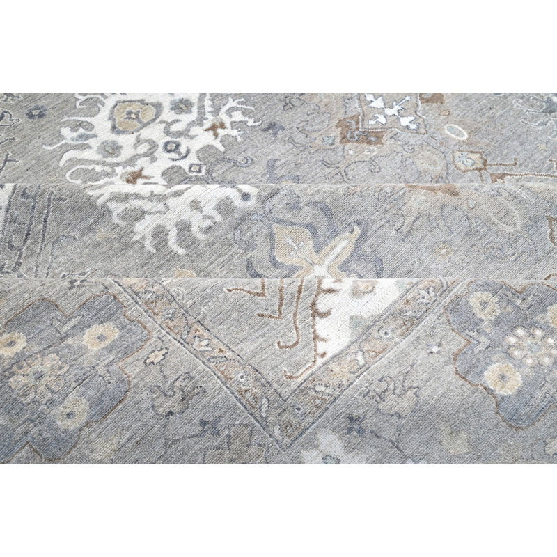 Hand Knotted Wool Area Rug in Silver