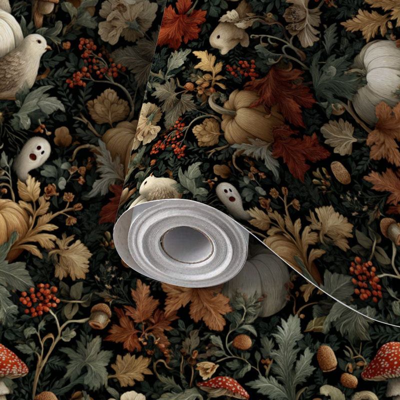 Papier peint à peler et coller avec papier peint Cozy Halloween Forest Citrouilles auto-adhésif et amovible