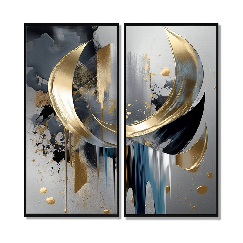 «Abstract Shapes And Lines I», reproductions d'art sur toile dorées, H 20 po x l 24 po, Noir