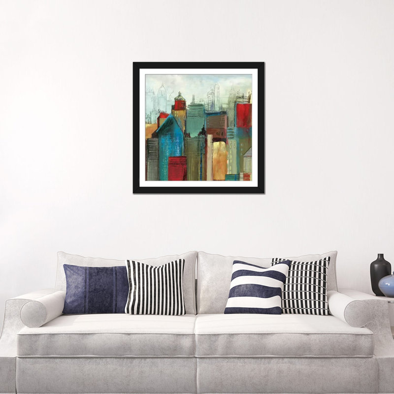 «Sunlight City I, Square», impression sur toile, H 24 po x l 24 po x P 1 po, Papier beaux-arts encadré noir, Blanc