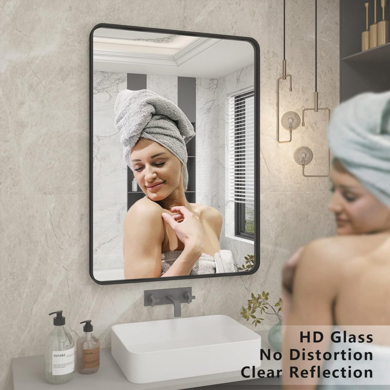 Black Aluminium Frame Bathroom Mirror, 35.93" x 23.93"