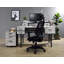 Bureau d'ordinateur antique à finition blanche et noire avec 5 tiroirs et 1 tablette à niveaux, parfait pour les espaces de travail organisés.
