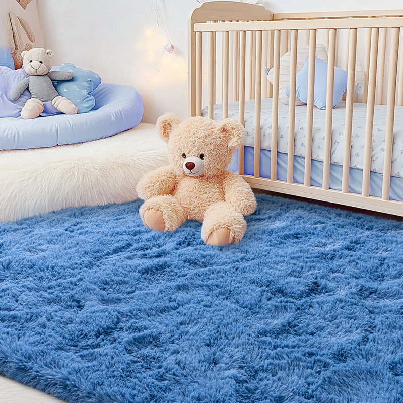 Solid Rug Soft Fluffy Mist Blue Indoor Area Rug for Living Room Bedroom Nursery Kids Room, Rectangle 4' x 6'