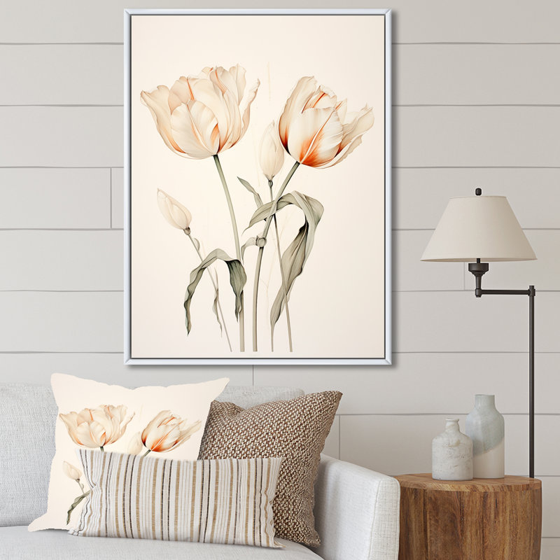 Minimalisme, tulipes blanches symphonie IV sur toile, H 20 po x l 12 po x P 1 po, Cadre flottant blanc