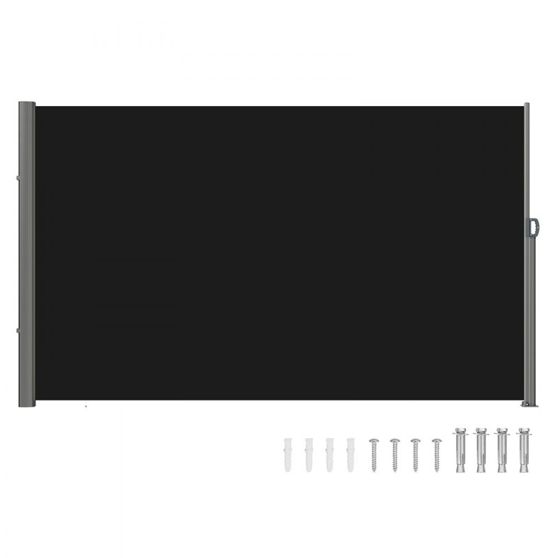 Retractable Side Awning, Outdoor Privacy Screen, 180g Polyester, Black, 9.8" H x 5.9" W x 0.1" D