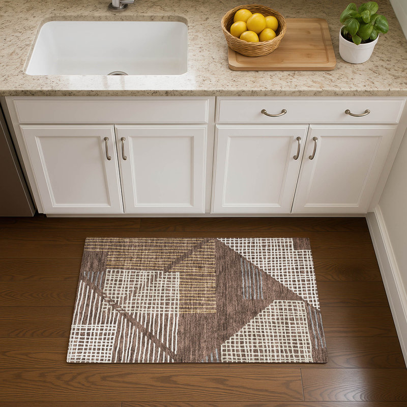Premium Machine Washable Mayfield AMF2270 Striped Rug, 1'8" x 2'6", Brown