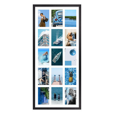 4X6 Collage Picture Frames With 15 Openings, 1 Pack Black Multi Photo Frames Display 4 X 6 Pictures With Mat For Wall Mounting, Aluminum Material