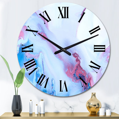Blue and Pink Marble Liquid Art I - Modern Wall Clock