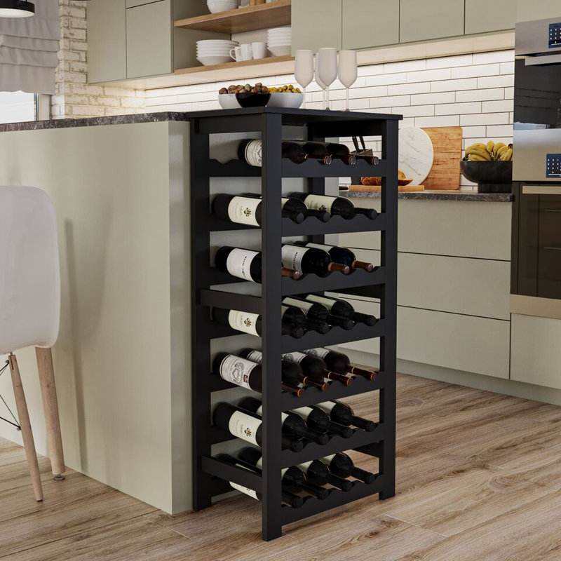 Abderahmane Solid Wood Freestanding Wine Bottle Rack, Black
