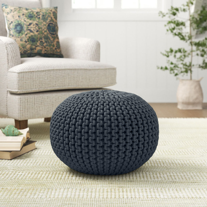 Anely 20" Wide Round Pouf Ottoman, Navy