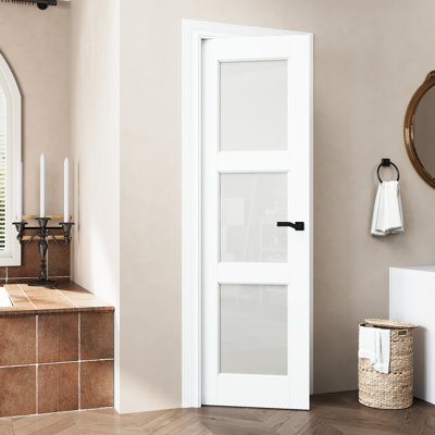 Interior 80/96H'' Primed Slab Door Frosted Door 3-Lite Solid Core Pantry  Standard Door French Style Doors