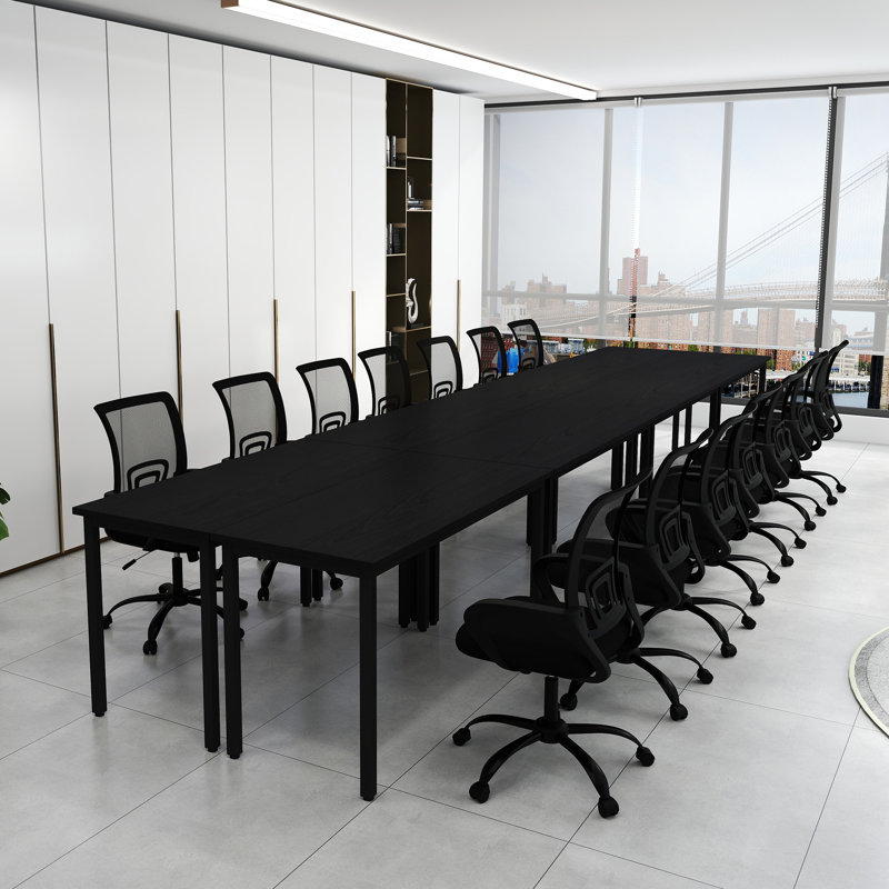 314.8'' Wide Modern Rectangular Conference Table And Chairs Office Set, Black