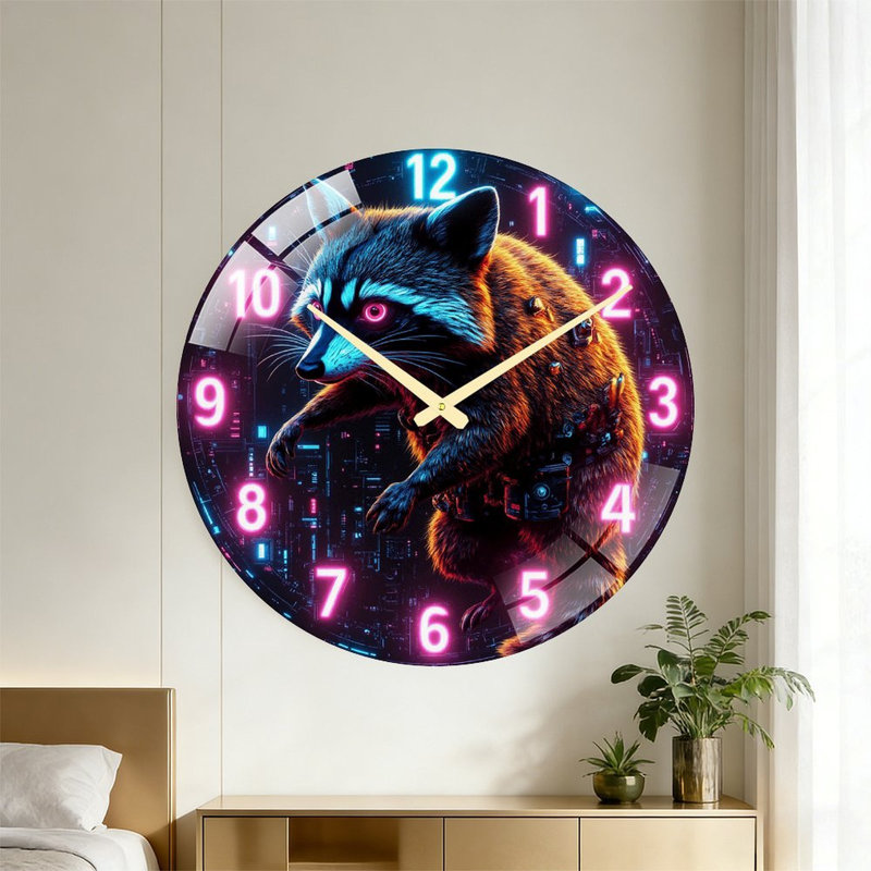 Horloge murale Raccoon Neon