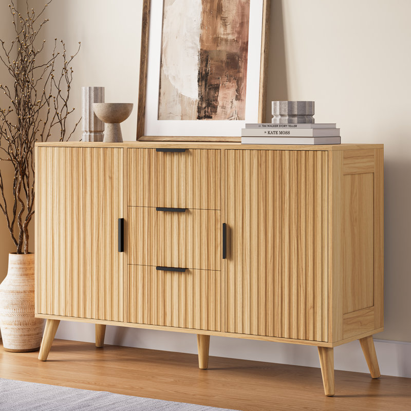 Armoire de rangement à 2 portes avec 3 tiroirs et tablettes Ato, Naturel