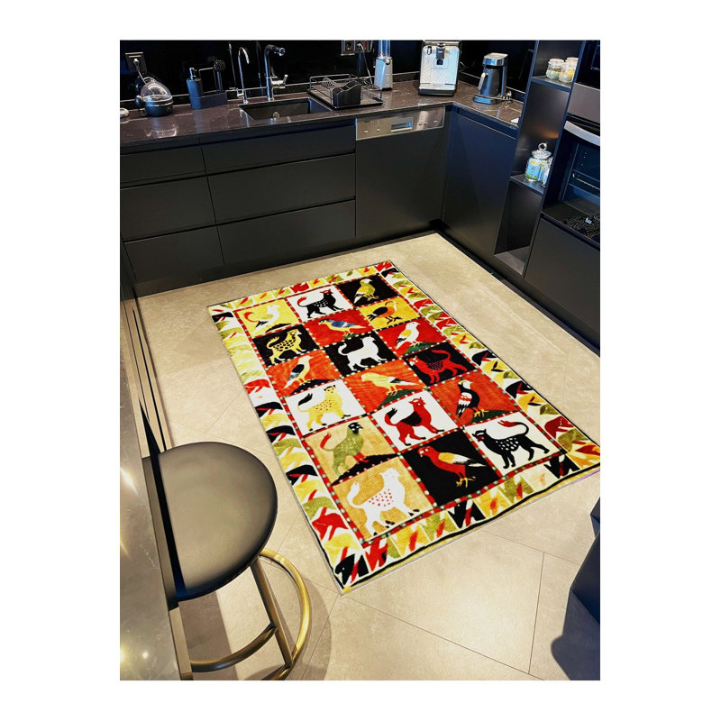 Tapis décoratif multicolore à motif animalier lavable à la machine, Sous-tapis rectangulaire de 3 pi 3 po x 4 pi 11 po