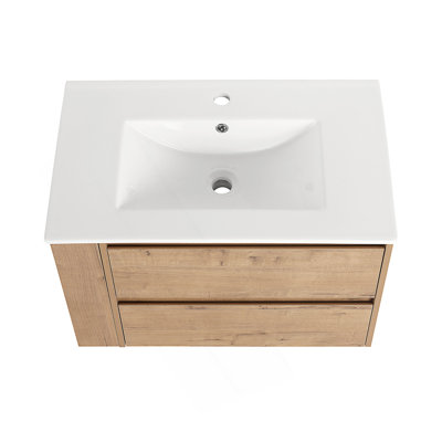Meuble-lavabo mural 30 po avec lavabo en céramique à 2 tiroirs à fermeture en douceur