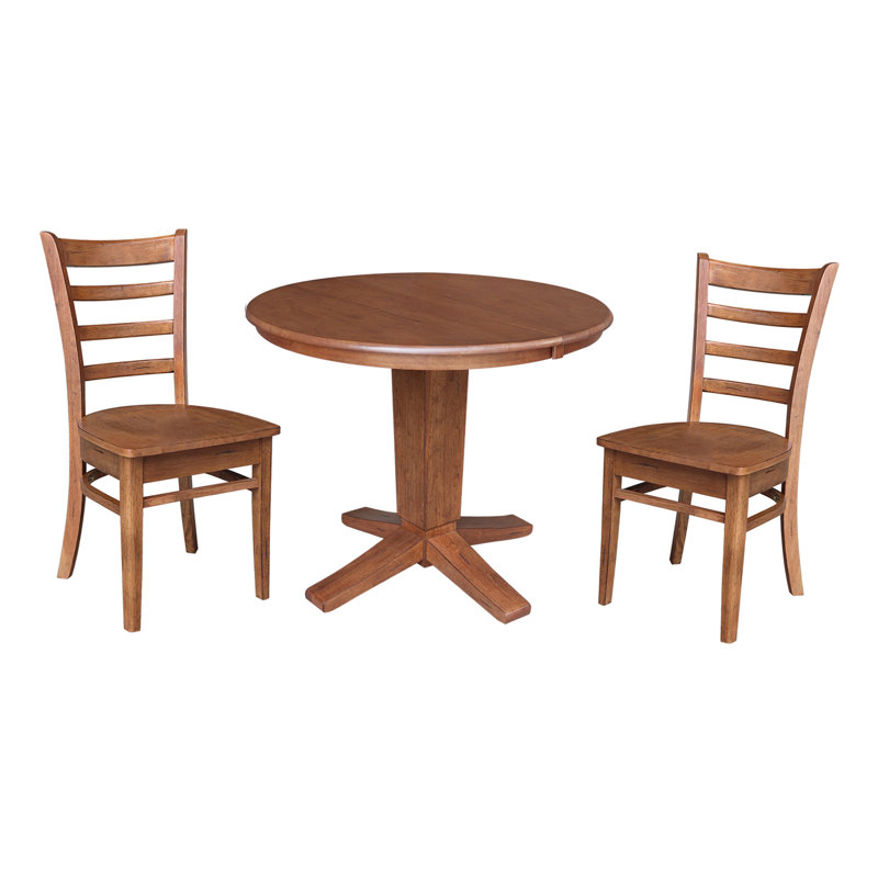 Pataconk Solid Wood Extendable Dining Set, 3, Distressed Oak