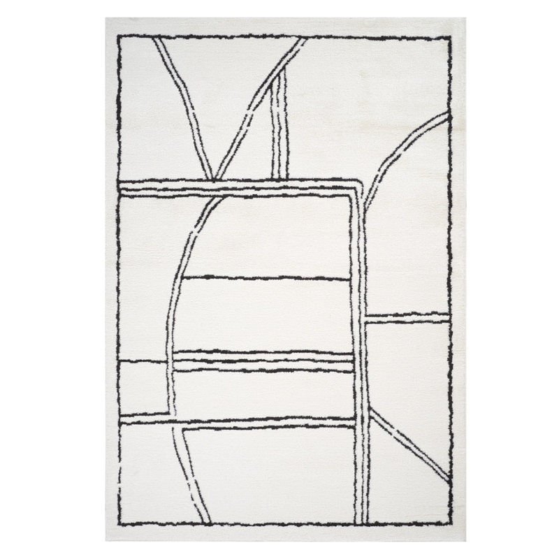 Tapis géométrique ivoire et noir 5 pi x 7 pi