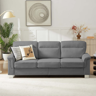 82" Modern Compressed Snowfleece Fabric 3-Seater Sofa, For Living Room, Bedroom, Office & Entertainment Spaces