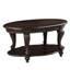 42-Inch Oval Coffee Table in Brown-Toned Solid Wood with Open Storage Shelf for Cozy Living Rooms