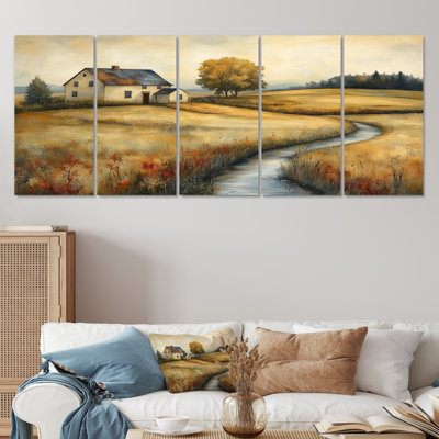 «Green and Black Farm Landscape Earthy Elegance», ensemble d'art mural sur toile