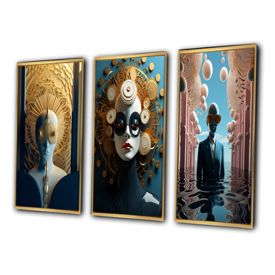 " Future Minimalism Golden Vision Of Eternity III " 3 - Pieces
