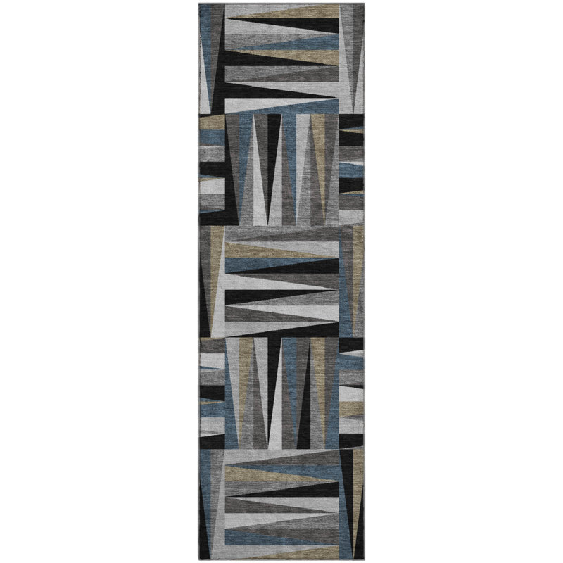 Premium Machine Washable Collett AMF1012 Squares Rug, Runner 2'3" x 7'6"