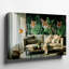 Toile «A Cozy Living Room Doted», un art moderne de canapé de couleur claire orné de coussins texturés doux et une couverture drapée-882720018