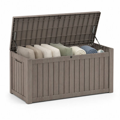 120 Gallon Weather-Resistant Deck Box with Piston-Assisted Lockable Lid & Steel Reinforcement
