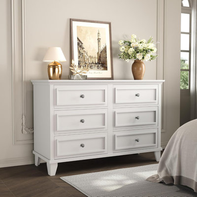 Farmhouse 6-Drawer Dresser 47" Wide, Double Dresser TV Stand with Vintage Handles for Bedroom & Living Room