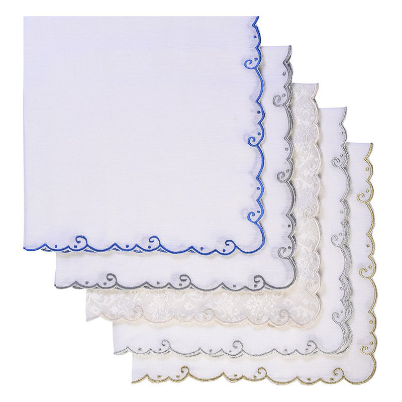 Embroidered Border Linen Napkin, White/Silver
