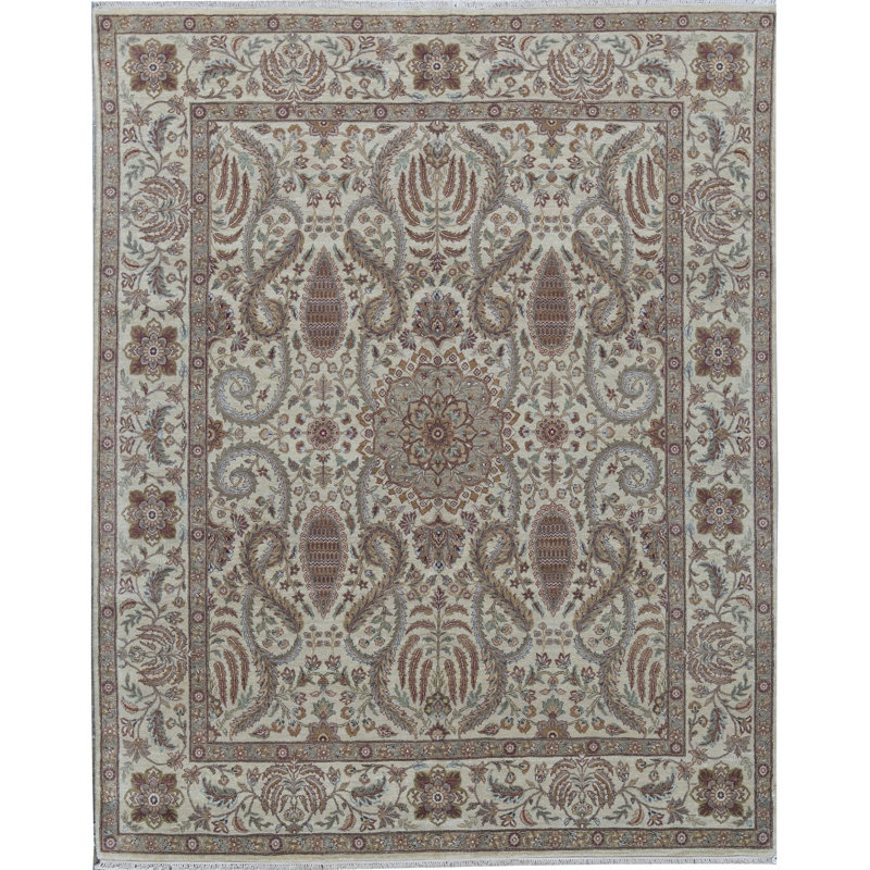 Tapis ivoire et ivoire noué à la main de haute qualité