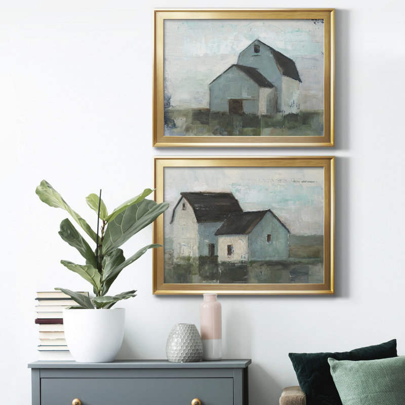 Barn at Sunset I - Ensemble de 2 reproductions de cadres photo, H 24,5 po x l 37 po x P 1,25 po, Or