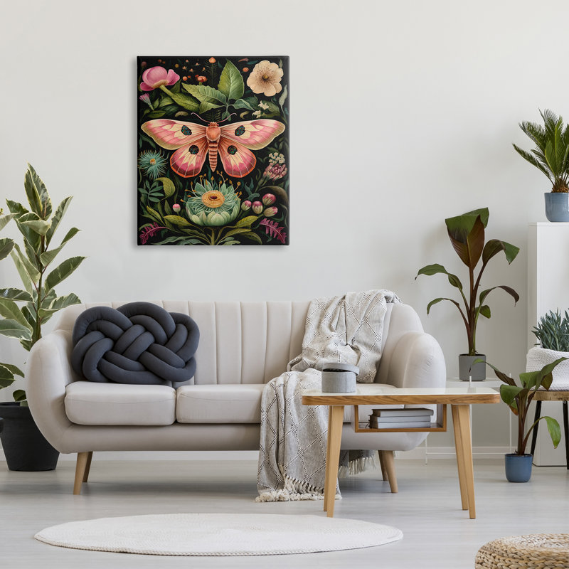 «Vintage Botanical Moth» par The Dutch Lady, reproduction d'art sur toile tendue, H 40 po x l 30 po x P 1,5 po