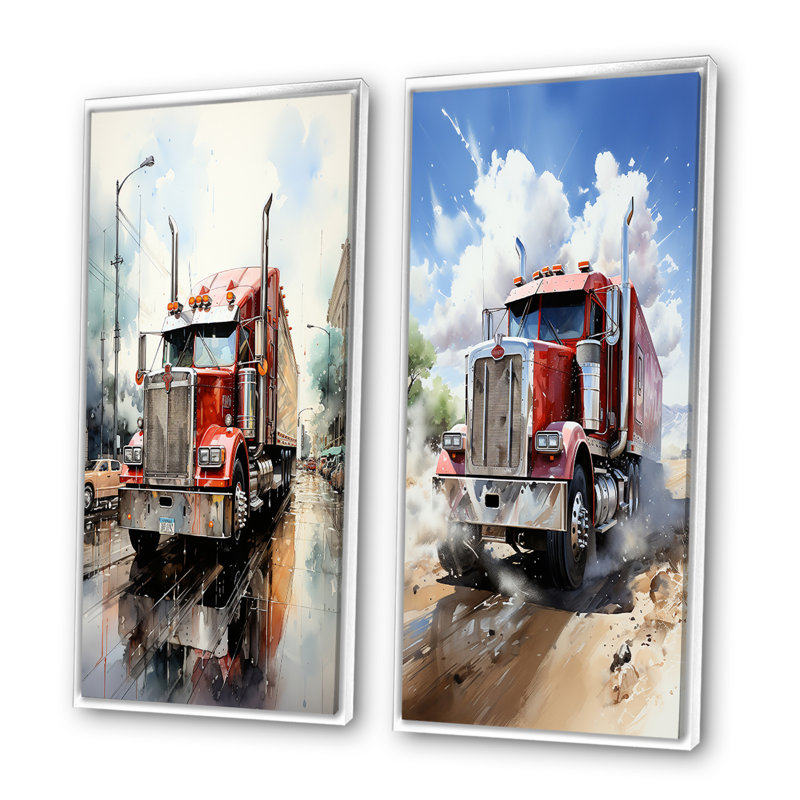 «Red Semi Truck Pride», 2 pièces, H 40 po x l 40 po, Toile tendue
