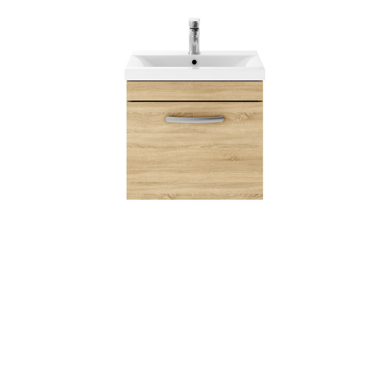 Athena 510mm Single Bathroom Vanity with Integrated Ceramic Basin, Natural Oak