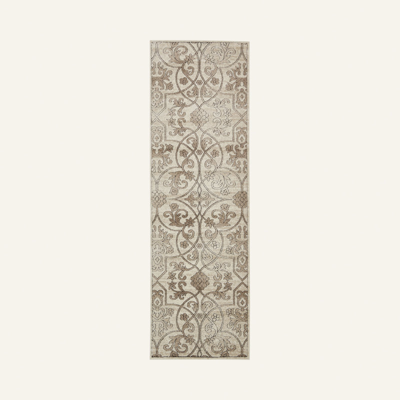 Tapis oriental beige foncé Derby, Tapis de couloir 2 pi x 6 pi 1 po