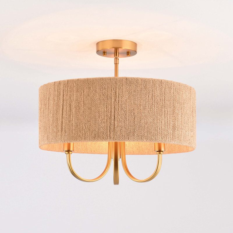 Stephane 3 - Light 17.71'' Shaded Drum Semi Flush Mount with Fabric Accents