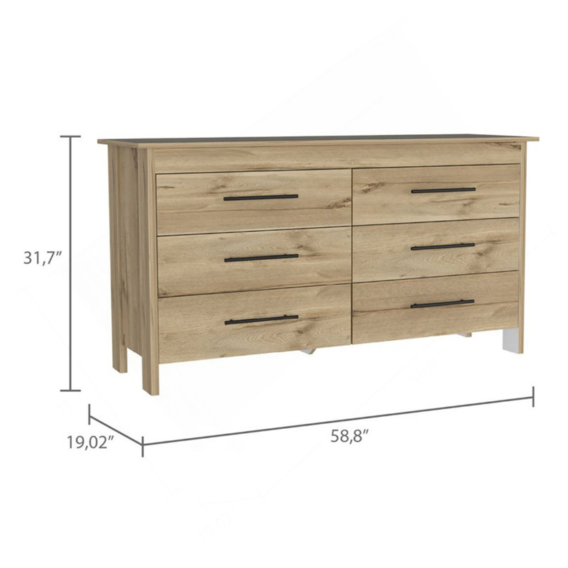 Commode rectangulaire à 6 tiroirs Southington, Beige