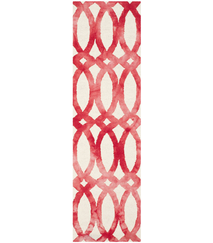 Tapis rouge / ivoire en laine / coton touffeté à la main Amekia, Tapis de couloir 2 pi 3 po x 6 pi