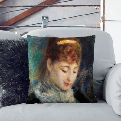 Woman Crocheting Square Throw Cushion