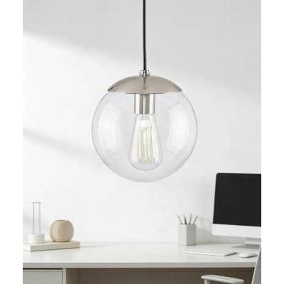 Luminaire suspendu moderne de la collection Atwell avec globe en verre transparent et finition nickel brossé, luminaire suspendu à une ampoule pour la cuisine, la salle à manger ou le vestibule