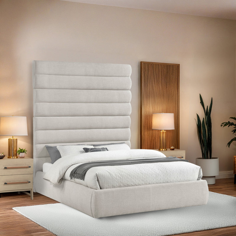 Adam Linen Textured Fabric Bed, Queen, Cream Linen Textured Fabric