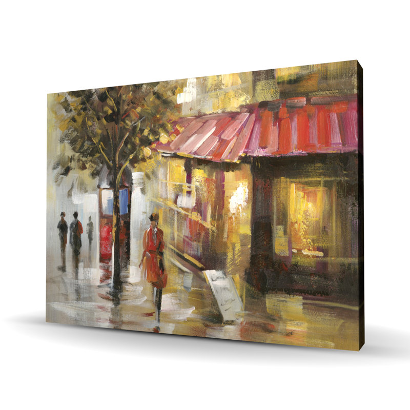 Abstract Street with Passers - Contemporary Red Canvas Art