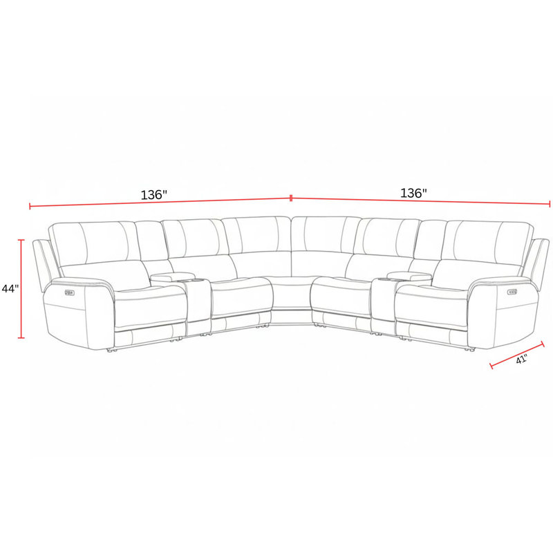 Aleksandra 7 Piece Zero Gravity Power Reclining Sectional With Power Adjustable Headrests, Brown