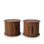 Ensemble de 4 tables basses rondes 4 pièces, tables d'appoint gigognes modernes avec rangement à porte coulissante, table de bout avec canapé et table de chevet au fini noyer pour salon et chambre à coucher, onglet décoratif à colonne romaine cannelée-131987268