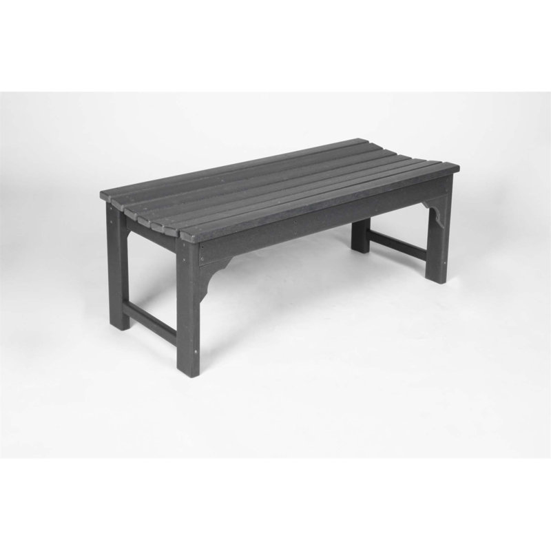 Backless HDPE Adirondack Bench With Wood Texture, Poly Lumber Seat For Patio, Backyard, Balcony, All-Weather Resistant With UV Protection
