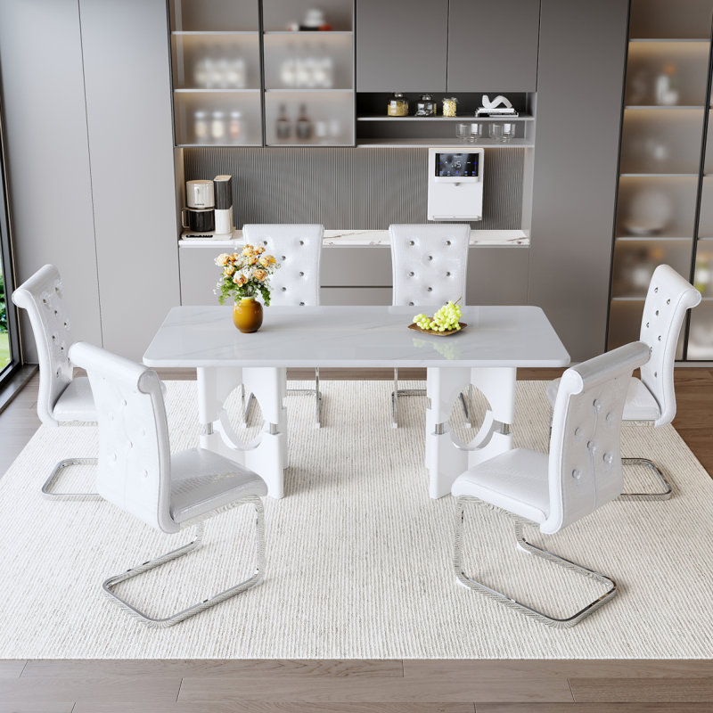 Ensemble de table de salle à manger 7 pièces Modern Modern, 7 pièces : table, 6 chaises, White